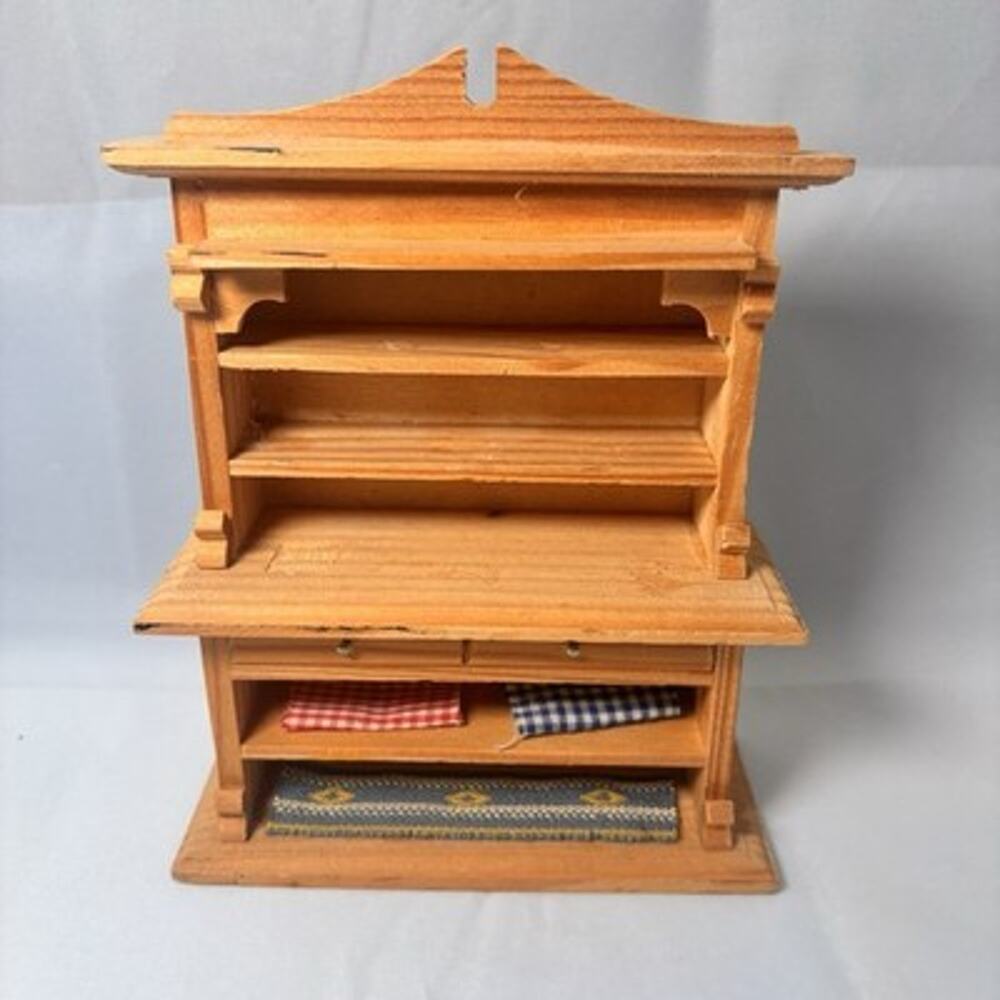 Vintage Dollhouse Miniature Wooden Hutch Cabinet Shelf Kitchen 5 Inch Handmade